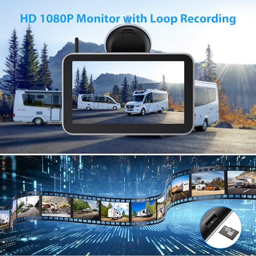 Image of 4 Magnetic Solar Wireless Backup Camera HD1080P 7 inch DVR Monitor, 3Mins No-Wire Installation, 9600mAh Solar Rechargeable Rearview RV Backup Cameras Wireless for Trailer RV Trucks, BL704