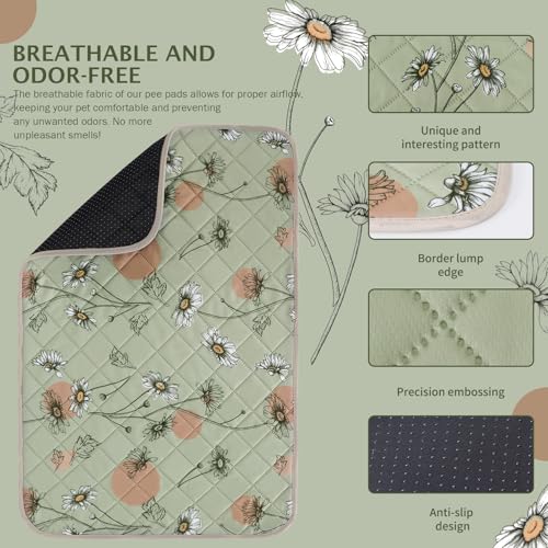 Image of IEUUMLER Washable Pee Pads for Dogs, 2 Pack Non-Slip & Waterproof Pack Whelping Pad, Reusable Washable Puppy Potty Training Pad with Fast Absorbent for Playpen EU007 (Grass Green Daisy, 36 inchX41 inch-2pcs)