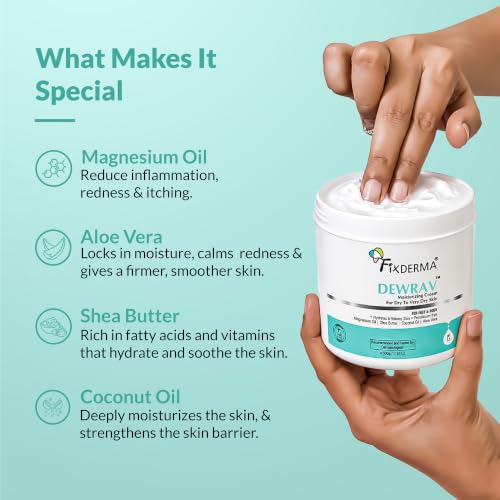 Image of Fixderma Dewrav 10% Magnesium Oil Moisturizing Cream for Face & Body with Shea Butter | Deep Moisturizer for Dry to Very Dry Skin | Soothes Irritation & Supports Skin Barrier Repair- 500g
