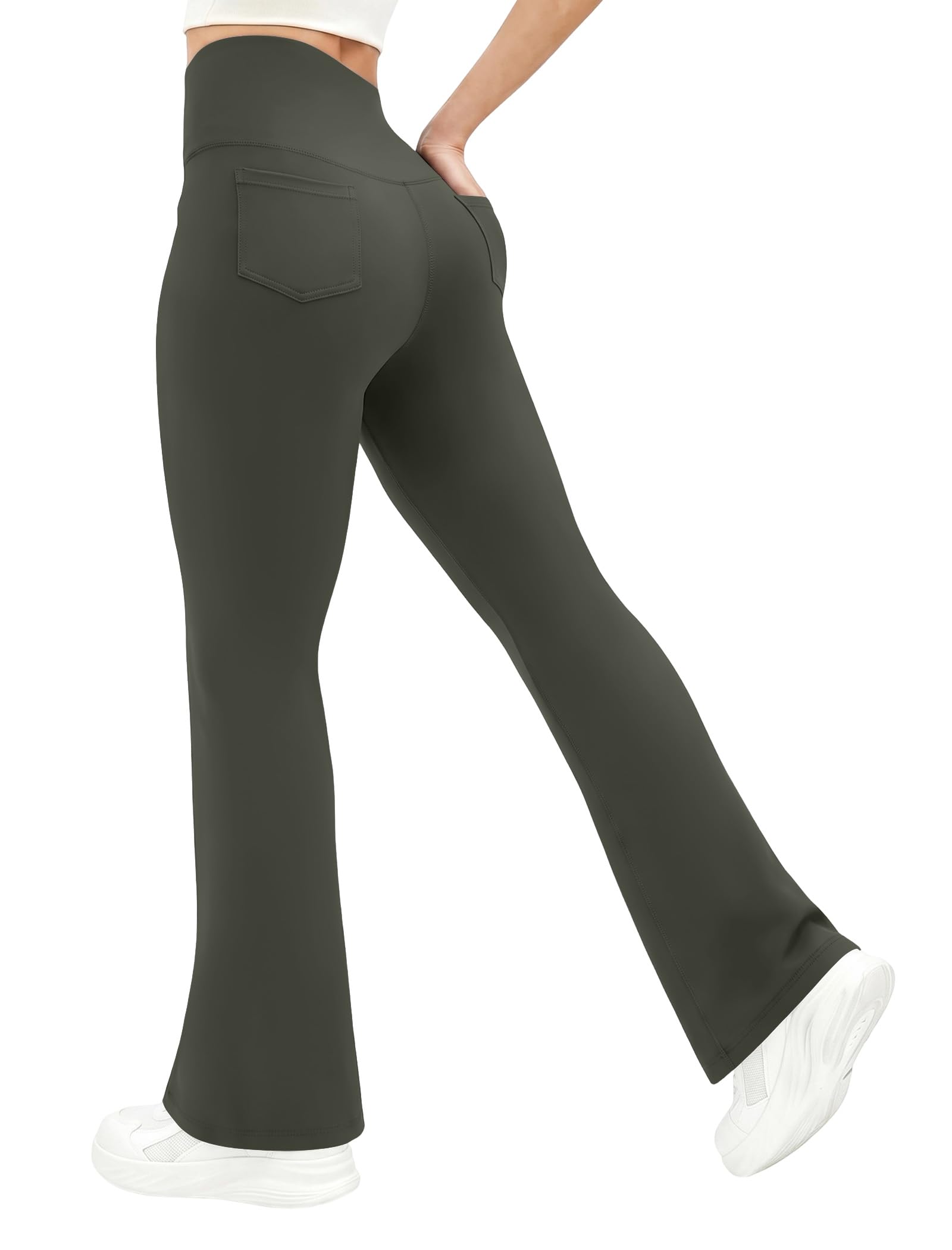Glacspyg Yogahose Damen mit Taschen High Waist Bootcut Sporthose Lang | Flared Leggings, Blickdicht, Stretchstoff, Hohe Taille Schlaghose, Jogginghose mit Bauchweg, Ideal für Fitness und Freizeit