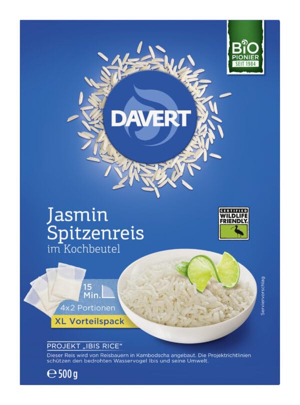 DAVERT Bio Jasmin Spitzenreis, im Kochbeutel, 500g (12er Pack)