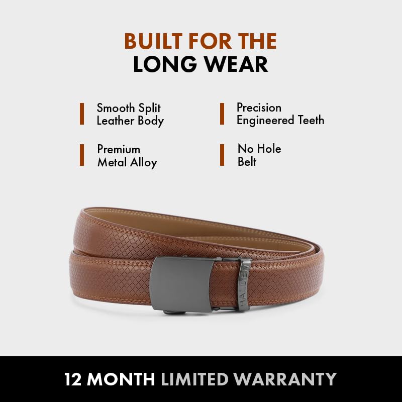 Image of HALDEN THEO Tan Belt For Men Leather Original (Adjustable Fits Up to 44 Inch Waist) Ratchet Strap with Classic Buckle & Magnetic Auto-lock