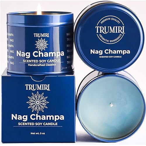 Nag Champa Candle for Home Scented - 5oz Natural Soy Clean Organic Non Toxic - for Aromatherapy Meditation Spiritual Gifts Bathroom Kitchen - Long Lasting Heavily Scented - Velas Aromáticas