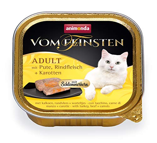 Comida para gatos animonda Vom Feinsten Adult, comida húmeda para gatos adultos, relleno gourmet con pavo, carne de vacuno + zanahoria, 32 x 100 g