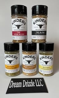 Seasoning Set, KINDERS, Roast Chicken, Buttery Burger Blend, The Blend, The Steak Blend, Buttery Steakhouse Special Select Sampler Assortment, Pantry Essential, Variety 5 Pack seasonings rubs spices (12.3oz) + card style opener (6 items)!