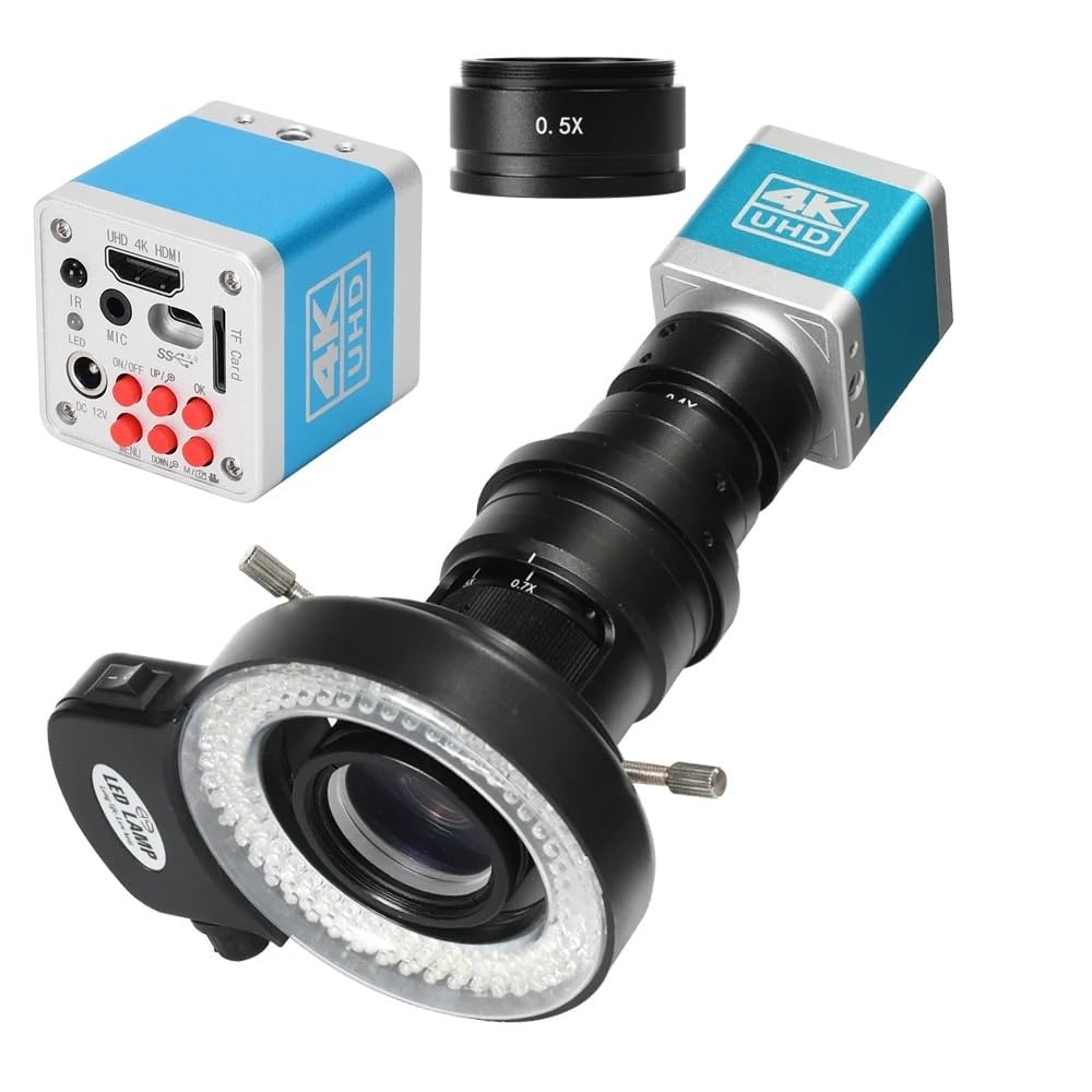 Microscope UHD 4K 41MP 500X 200X HDMI USB Type-C 3.0 IMX334 Sensor Industrial Digital Electronic Soldering Microscope Camera for PCB Repair(200X Kit with 0.5X)