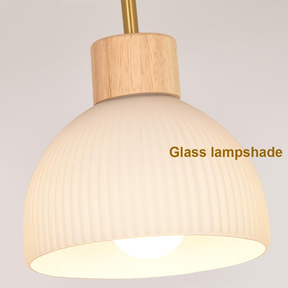 Nordycka Lampy Sufitowa ze Szkła Ryflowanego, Plafon Półkulisty z Drewnem Mid Century Oświetlenie Sufitowe do Przedpokoju(Walnut)