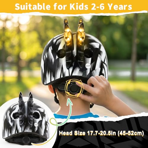 Image of Toddler Bike Helmet with LED Lights, Kids Helmet for Boys 2-6 Years, Adjustable Kids Bike Helmets Toddler Helmets for Bicycle Skateboard Scooter