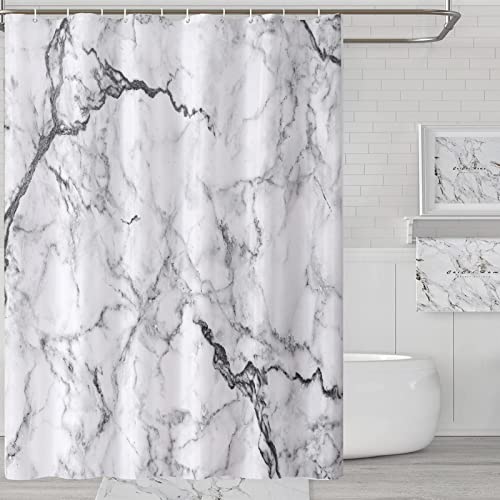 Decoreagy Gray White Marble Shower Curtain,Ivory Luxury Marble Bathroom Shower Curtains Sets,Abstract Modern Bath Curtain For Bathtub Decor With 12Hooks 72X72In,Waterproof Fabric #TOP7