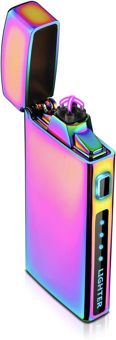 Lighter, Electric Arc Lighter USB Rechargeable Windproof Lighter w/ Battery Indicator - Plasma Lighter - S2000 Rainbow Color