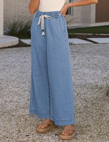 Springrain Wide Leg Jeans for Women High Waisted Elastic Drawstring Baggy Denim Pants with Pockets3