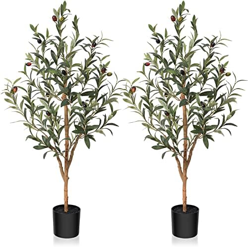 Kazeila Artificial Olive Tree 150cm Large Artificial Plant Indoor with Fruits Fake Silk Olive Plant in Pot for Home Decoration(1Pack)