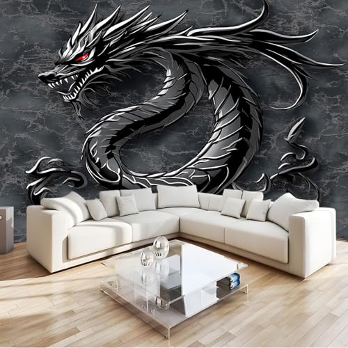 Moda Art Papel Tapiz Dragón De Metal Negro Arte 3D Mural De Papel Pintado 300x210 cm Fotomural Decoración De Papel Tapiz Fondo de Pared de Tv de Fotografía