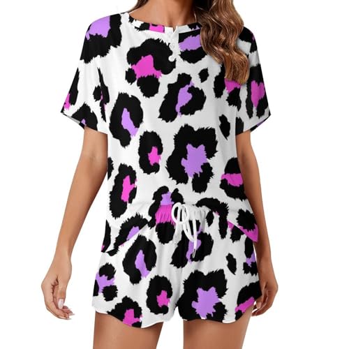 Ensemble pyjama violet léopard femme : vêtement de nuit raffiné