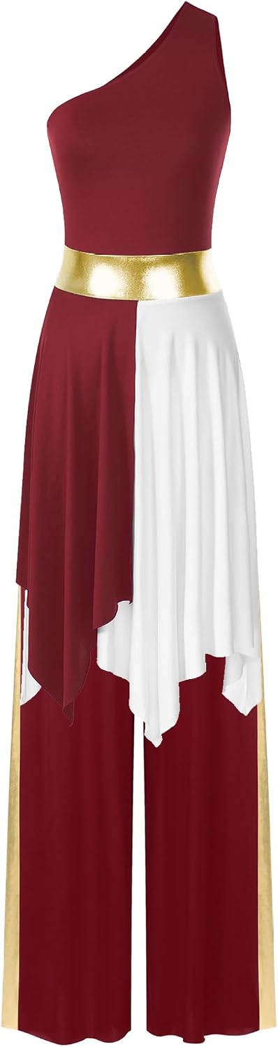 Women's Liturgical Dance Dress Asymmetrical Maxi Dress with Wide Leg Pants Worship Dance Outfit