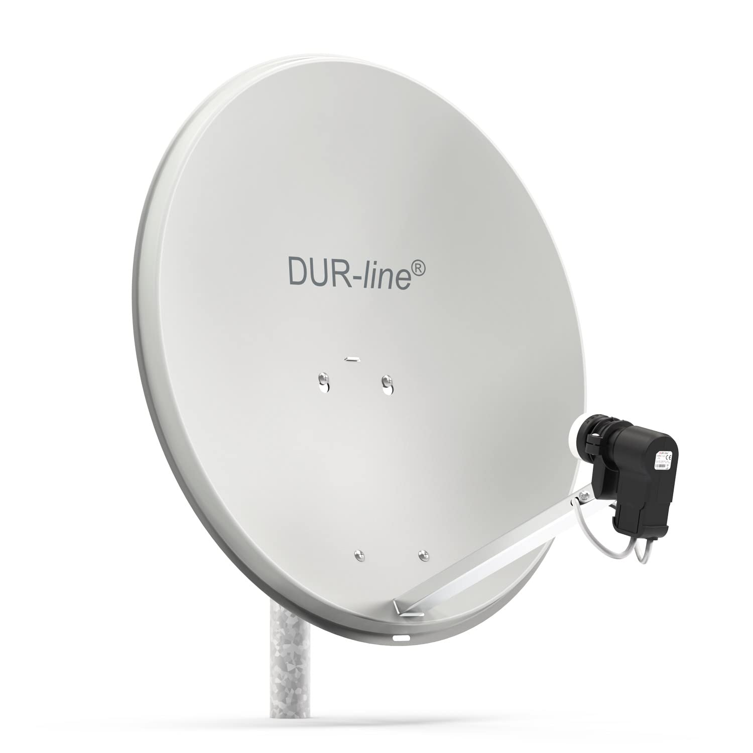 DUR-line MDA 60 Hellgrau - Digiatale 2 Teilnehmer Satellitenschüssel Komplett-Anlage mit +Ultra Twin - LNB [Camping, Astra 19,2°, DVB-S/S2, Full HD, 4K, 3D]