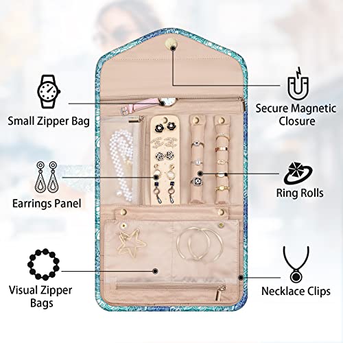 Casebot Travel Jewelry Organizer, Foldable Jewelry Roll, Jewelry Storage Organizer Bag For Journey Necklaces, Rings, Earrings, Bracelets, Gifts For Girls Women, Emerald Illusions #TOP1