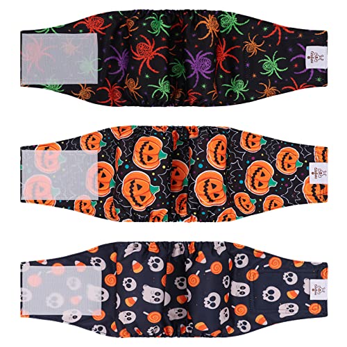 CuteBone Male Dog Diapers XS 3 Pack Halloween Washable Puppy Diapers