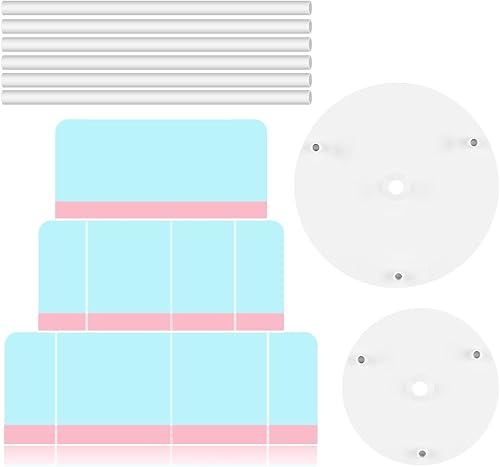 Miniatura 7 de Juego de platos separadores de pasteles de 2 niveles y 6 pilares, varillas para torta para construcción y apilamiento de pasteles escalonados (6.3