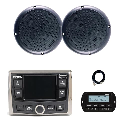 Infinity PRV-315.2 Marine Gauge Hole Mount USB Bluetooth AM/FM/WB Radio Receiver, Wired Remote, Extension Cable, 2x 5.25