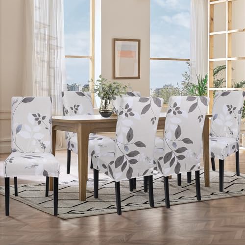Image of SearchI Printed Dining Room Chair Covers Set of 6, Stretch Kitchen Chair Covers Washable Parsons Chair Slipcover Removable Dining Chair Protectors for Hotel,Ceremony(Floral Pattern3)