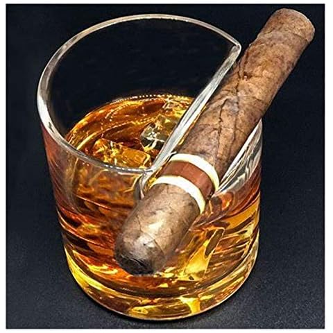 AleXanDer1 Whisky Glass Round Cigar Whiskey Glass with Cigar Holder Cigar Glass Crystal Glass Home bar Drinking Glass (Capacity : 300ml, Color : 1PC) Cover