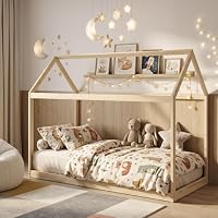 HOMCOM Single Bed Frame House Scandinavian Style for 90W x 190Dcm Natural