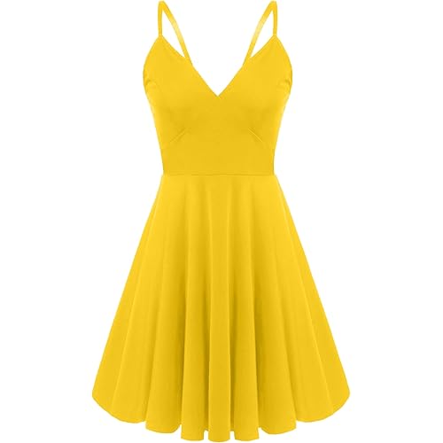 ELESOL Women Summer Dress Casual Sundresses Sexy Deep V-Neck Adjustable Spaghetti Strap Swing Dress