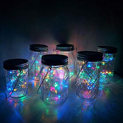 6 Pack Solar Mason Jar Lids Lights, 20 Led Waterproof Fairy Firefly String Lights With 6 Hangers (Jars Not Included), For Wedding, Outdoor, Lawn, Patio, Garden, Party, Christmas Decor (4 Colors) #TOP1