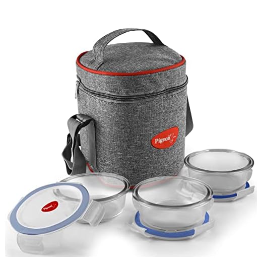 Pigeon Healthy Fresh High Borosilicate Microwavable Lunch Box Set (Set of 3, 400 ml Each) with Lunch Bag, Office Lunch Box