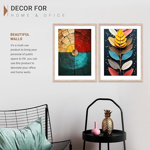 Image of kotart Aesthetic Modern Art Wall Paintings with Frame for Living Room Bedroom Office Wall Decoration - Home Decor Frames Set of 2 (Art 1, 19x25 inch)