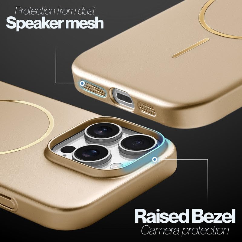 Image of AIBEX Ultra-Thin Mag-Saf Back Cover Case Compatible with iPhone 16 Pro| Slim Fit Scratch-Resistant Matte | Magnetic Wireless Charging | Microfibre Lining | Camera Protection (PC Material) - Gold