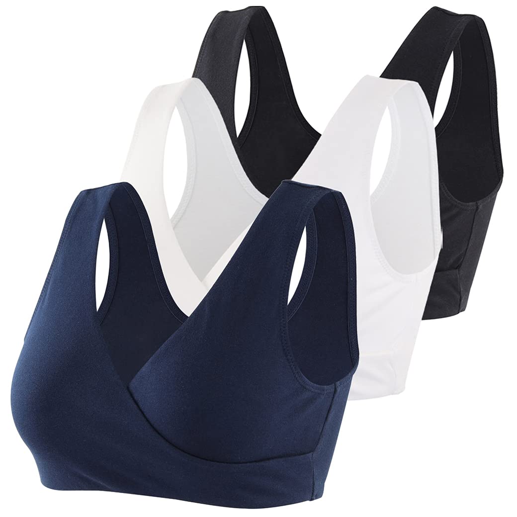 COLOMI Mutterschaft Still-BHS Nahtloser Still-BH zum Schlafen ohne Bügel für Damen (Black+Navy Blue+White/3Pack, XL)