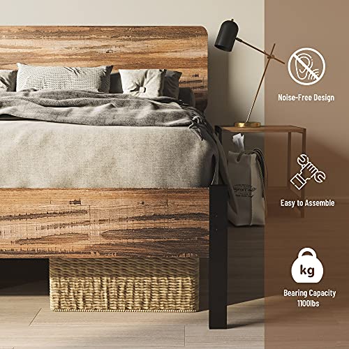 Likimio Full Size Bed Frame, Bed Frame Full With Headboard And Heavy Strong Supports/Noise-Free/No Box Spring Needed/Rustic Brown #TOP3