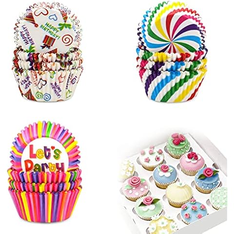 QZDADA 300 Pcs Greaseproof Paper Cupcake Cases, Muffin Wrappers Disposable Cups Baking Tray, Happy Birthday Mini Cupcake Liners for Party Christmas Halloween Weeding (Birthday) Cover