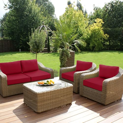 Summsun Outdoor Chair Cushions for Patio Furniture with Waterproof Detachable Cover, Deep Seat Couch Cushion Replacement and Backrest Pillow Set for Sectional Sofa, 25.6 x 25.6 Inch, Red, Set of 4 by Summsun - Image 9