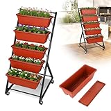 ISOISL Hochbeet, 5 Etagen Vertikalbeet, Pflanzenbeet mit Blumenkasten und Rollen...