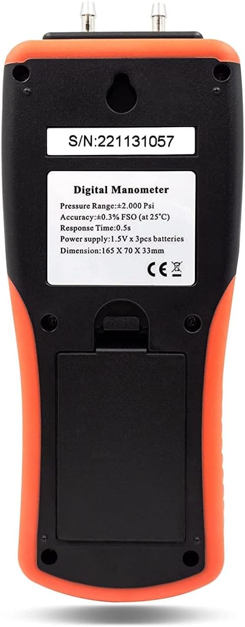 PerfectPrime AR168, Professional Digital Air Pressure Meter & Manometer to Measure Gauge & Differential Pressure ±20.68kPa / ±3psi / ±83.02inH2O with 1 Probe