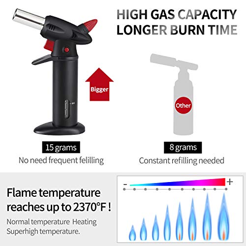 Kitchen Culinary Butane Torch lighter, Mini Blow Torch for Food Creme Brulee, Ham Steak, Fish Baking Supplies- Refillable Kitchen Torches for Cooking with Finger Guard (Butane gas not Included)
