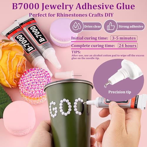 Image of Resin Jelly Rhinestones for Crafting with B7000 Jewelry Glue, 1 Box White Flatback Crystal with 3Pcs 10ml Glue, Bedazzling Non Hotfix Gems for DIY Tumblers Clothing Shoes Manicure