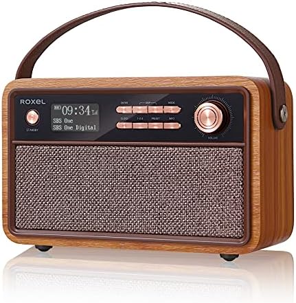 ROXEL RETRO D1 Vintage DAB/FM Radio Bluetooth Speaker | Bedside Alarm Clock with Sleep Function. Rustic Exterior, Mains and USB Rechargeable, TF card, AUX and USB Compatible (Walnut)