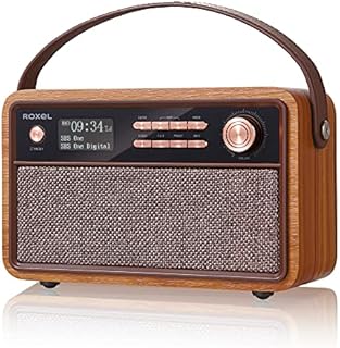 ROXEL RETRO D1 Vintage DAB/FM Radio Bluetooth Speaker | Bedside Alarm Clock with Sleep Function. Rustic Exterior, Mains and USB Rechargeable, TF card, AUX and USB Compatible (Walnut)