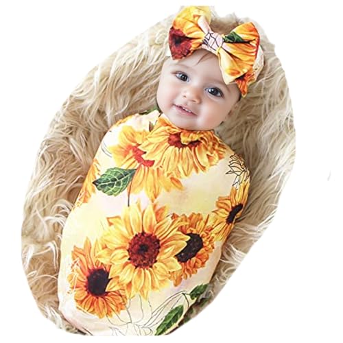 Image of Galabloomer Receiving Blanket Headband Set Flower Print Baby Swaddle Receiving Blankets