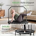 BCAN Adult Mini Trampoline, 40" Fitness Trampoline with Bungees, U Shape Adjustable Foam Handle - Black - Image 3