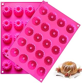 GIRAFEDA 2 Pack 20 Cavity Mini Cake Silicone Mould Fluted Tube Cake Pan Non-Stick Silicone Baking Trays Kugelhopf Cake Tin for Cupcakes, Brownies, Muffins, Pudding 29x19x2.1cm
