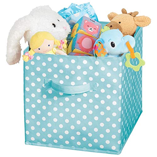 mDesign Caja organizadora cuadrada para dormitorio o habitación infantil – Caja de tela con asa para ordenar armarios – Caja plegable para guardar juguetes – turquesa/blanco
