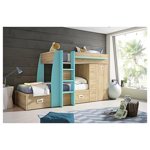 Mobelcenter - Litera Tren Pino Danés y Turquesa (0845)