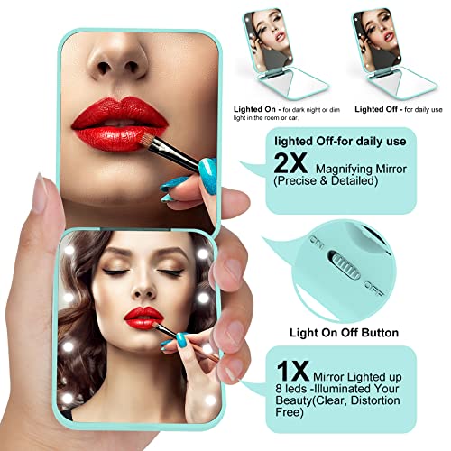 Compact Makeup Mirror Ultra-Thin Purse Mirror With Mini Tail Comb Pocket Mirror 2-Sided 2X Maginification Led Lighted Mirror Portable Travel Mirror Hd Vanity Mirror Home Office Women Girl Lady Gift #TOP2