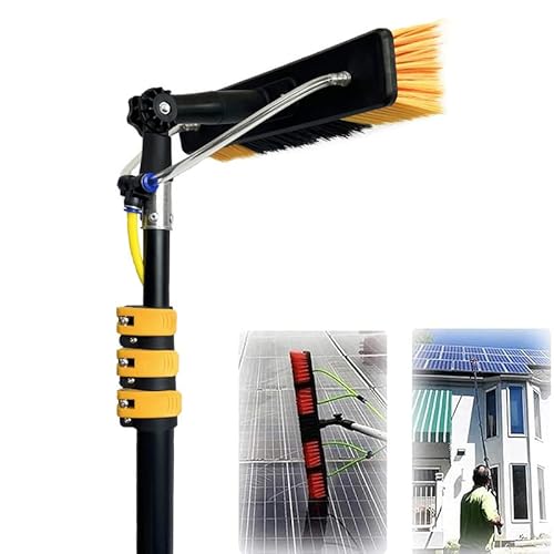 DUANHOZ Water Fed Telescopic Brush,Extendable Window Cleaning Brush Equipment,Cleaning Conservatory Roof,Photovoltaic Solar Panel Brush,Yellow,3.6m
