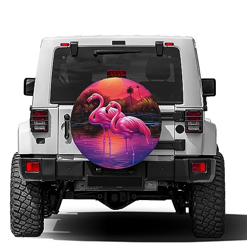 Image of Pink Flamingo Spare Tire Cover Dust-Proof Wheel Tire Cover Fit Trailer, RV, SUV and Many Vehicle 17 Inch